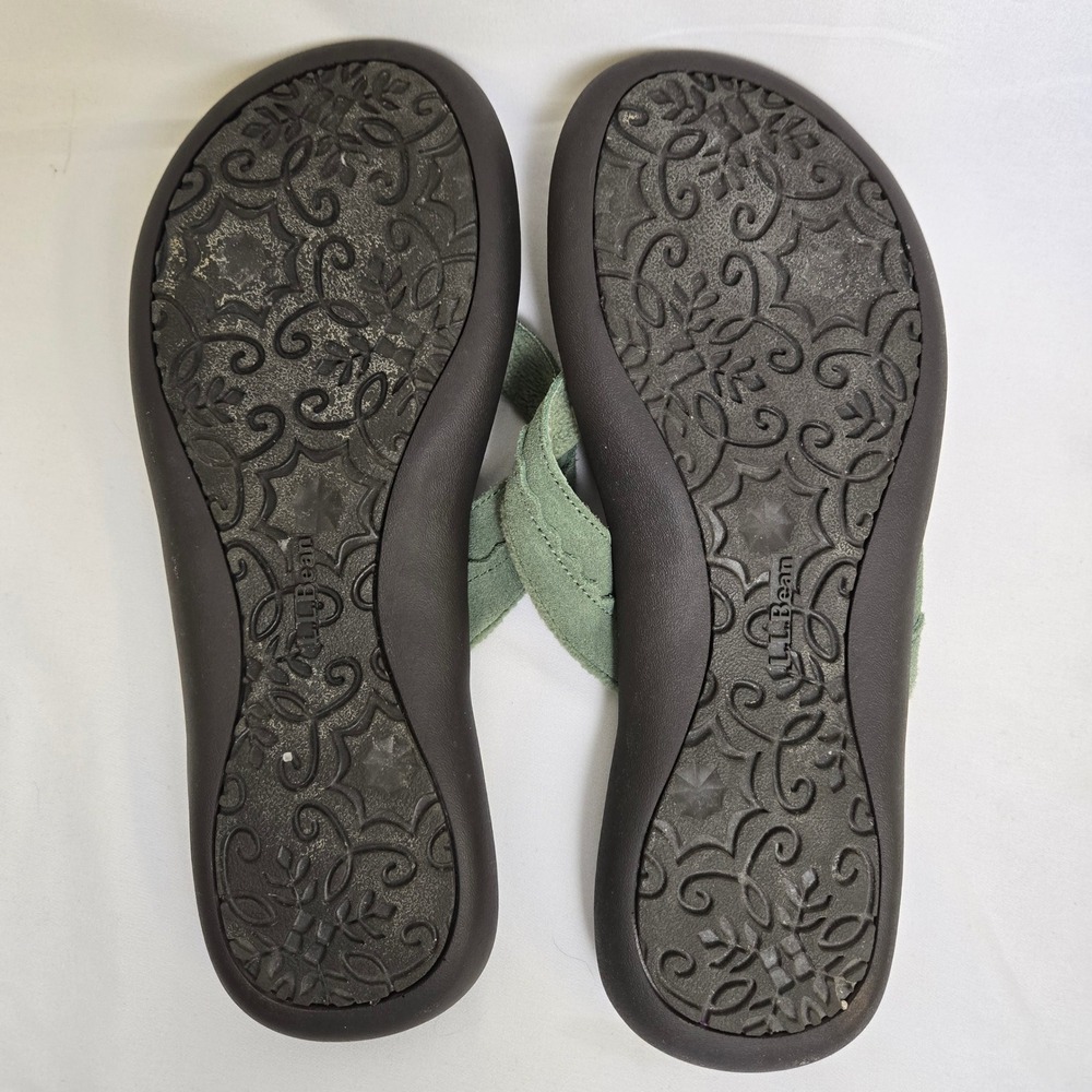 L.L. Bean Wicked Good Shearling Lined Flip Flops Green Tan 290382 Size 11 Medium - Picture 8 of 11